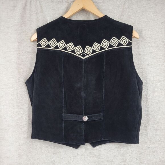 Cripple Creek Vintage Leather Women's Black With White Design Vest Western Boho - Picture 10 of 15